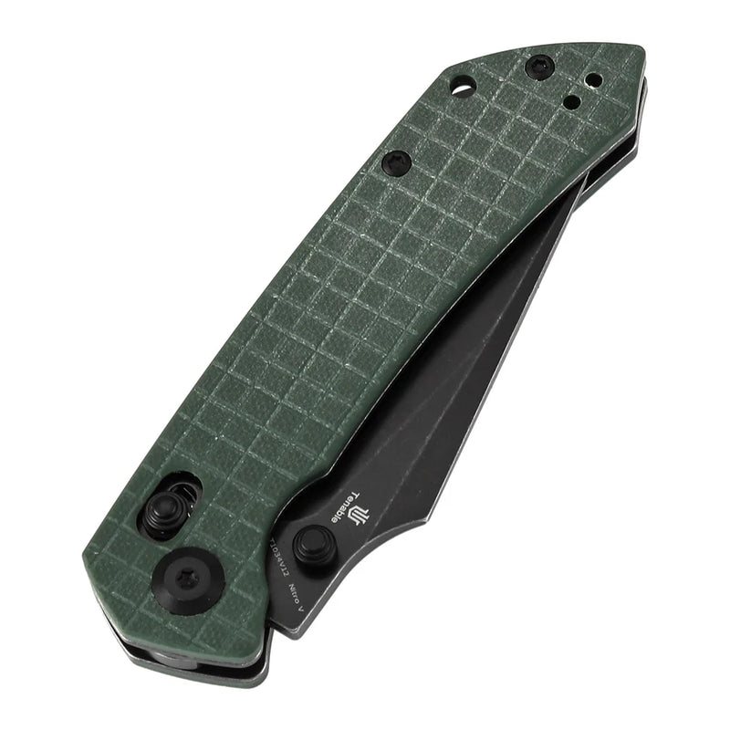 Tenable Fenrir T1034V12 – Green G10 Frag Pattern, 3.48" Blackwashed Nitro-V Blade, Sparrow Knife Co. Design