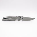 Chaves Knives x Jake McCoy Disciple Street Stonewash pocket clip side showing frame lock and stonewash titanium handle