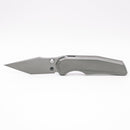 Chaves Knives x Jake McCoy Omega Street Stonewash front view – 3.50" Stonewash M390 tanto titanium integral folding knife