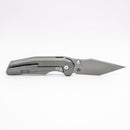 Chaves Knives x Jake McCoy Omega Street Stonewash pocket clip side showing frame lock and stonewash titanium handle