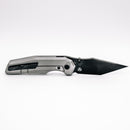 Chaves Knives x Jake McCoy Omega Street Bright SW DLC pocket clip side showing frame lock and bright stonewash titanium handle