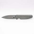 Chaves Knives x Brad Blount Phase 229 Stonewash front view – 3.75" Stonewash M390 drop point titanium integral folding knife