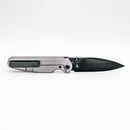 Chaves Knives x Brad Blount Phase 229 Bright SW DLC pocket clip side showing frame lock and bright stonewash titanium handle