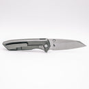 Chaves Knives x Brad Blount Arrestor 229 Belt Satin pocket clip side showing frame lock and belt satin titanium handle