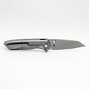 Chaves Knives x Brad Blount Arrestor 229 Stonewash pocket clip side showing frame lock and stonewash titanium handle