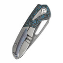 Kansept Thoth 3.43" Damascus Bead Blasted Titanium + Arctic Storm Fatcarbon Plain Blue K1075A2