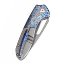 Kansept Thoth 3.43" Damascus Bead Blasted Titanium + Lightning Strike Finished Titanium Inlay Plain BlueK1075T5