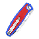 Kansept Mato K1050A1 – 3.30" Satin CPM-S35VN Drop Point Blade, Blue & Red G10 Handle, Liner Lock – Designed by Marco Villella