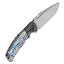 Kansept Hinterland 3.58" Damascus Blackwash Titanium + Lightning Strike Finished Titanium Inlay Black,Blue K1057A6
