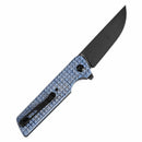 Tenable Anomaly T2038A3 – 3.14" Blackwash Nitro-V Drop Point Blade, Blue Micarta with Frag Pattern Handle, Liner Lock
