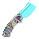 Kansept Mini Korvid 1.45" Light Blue Coating CPM S35VN Gradient Titanium Handle With Dimples K3030A10