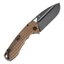Tenable Bömbur T1054A2 – 3.53" Blackwash D2 Blade, Brown G10 Handle with Frag Pattern and Liner Lock
