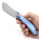Kansept Tipper 3.38" Damascus Titanium with Lightning Strike Finish Blue Purple K1079A3