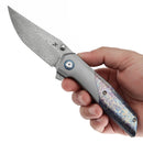 Kansept Deadite 3.52" Clip point Beadblasted Titanium + Titanium with Lightning Strike Finish Plain Blue K1081A2