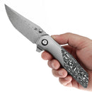 Kansept Deadite 3.52" Damascus Bead Blasted Titanium+Black & White Carbon Fiber Lightning Strike Titanium Color K1081A1