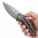 Kansept ODD 21 3.08" Damascus Grey Anodized Titanium with Bronze Holes K1077A2
