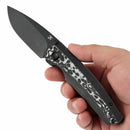 Kansept Thumb Stub Raven K2109A1 – 3.13" CPM 20CV Stonewashed Blade, Blackwash Titanium & Black/White Nebula Carbon Fiber, Frame Lock
