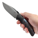 Kansept Hinterland 3.58" Damascus Blackwash Titanium + Lightning Strike Finished Titanium Inlay Black,Blue K1057A6