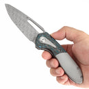 Kansept Thoth 3.43" Damascus Bead Blasted Titanium + Arctic Storm Fatcarbon Plain Blue K1075A2