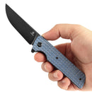 Tenable Anomaly T2038A3 – 3.14" Blackwash Nitro-V Drop Point Blade, Blue Micarta with Frag Pattern Handle, Liner Lock