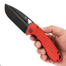 Tenable Bömbur T1054C2 – 3.53" Blackwash D2 Drop Point Blade, Dark Red F10 Handle with Frag Pattern