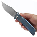 Bison Satin CPM S35VN Blue Anodized Titanium with Frag Pattern