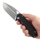 Tenable Bömbur T1054A1 – 3.53" Stonewashed D2 Blade, Black G10 Handle with Frag Pattern and Liner Lock