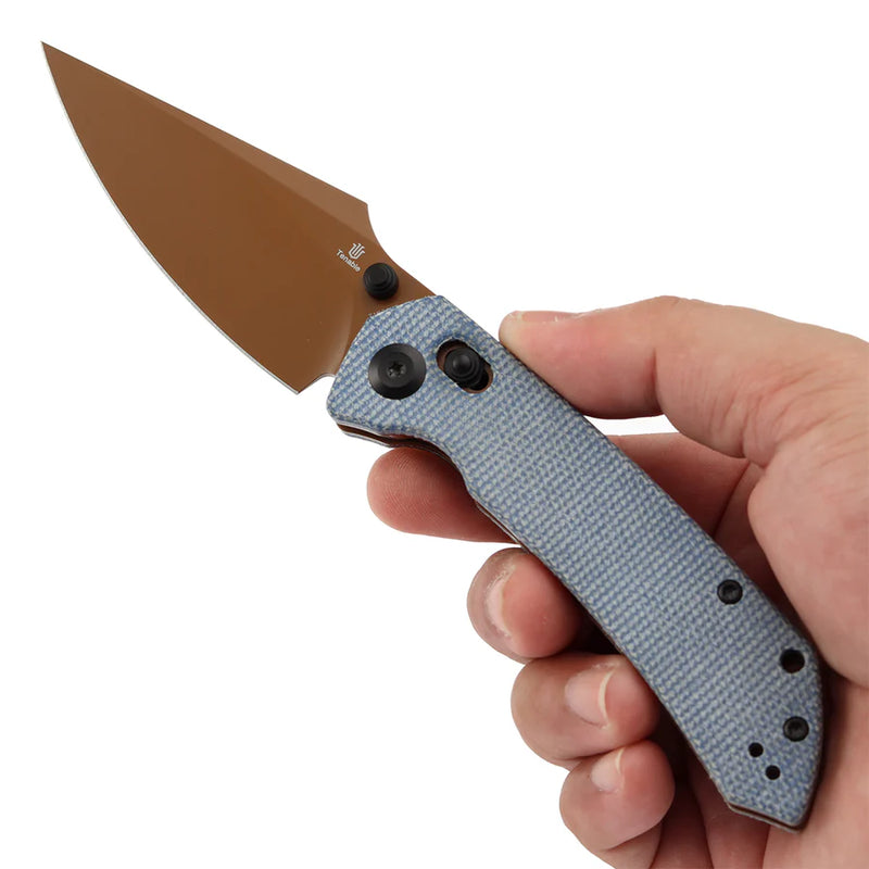 Tenable Fenrir T1034V6 – Blue Micarta, 3.48" Rose Gold Nitro-V Blade, Sparrow Knife Co. Design
