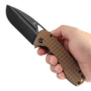 Tenable Bömbur T1054A2 – 3.53" Blackwash D2 Blade, Brown G10 Handle with Frag Pattern and Liner Lock