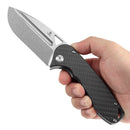 Tenable Bömbur T1054A3 – 3.53" Stonewashed D2 Blade, Twill Carbon Fiber Handle with Liner Lock
