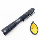 Black Acebeam TAC 2AA tactical pen-style flashlight with dual switches, USB-C rechargeable battery included.