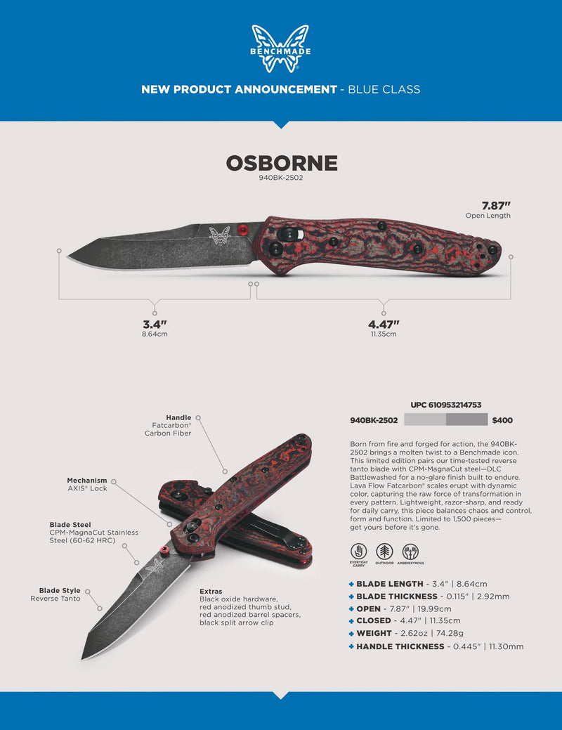 Benchmade Osborne 940BK‑2502 Limited Edition – CPM‑MagnaCut Reverse Tanto