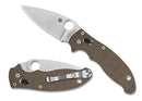 SPYDERCO MANIX 2 3.37" SATIN CPM-CRUWEAR BROWN CANVAS MICARTA HANDLES - C101MPCW2