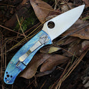 Spyderco Tenacious R.I.L. – 3.35" Satin D2 Blade, Blue Disarray Titanium Handles – C122TIBLD2P