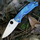 Spyderco Tenacious R.I.L. – 3.35" Satin D2 Blade, Blue Disarray Titanium Handles – C122TIBLD2P
