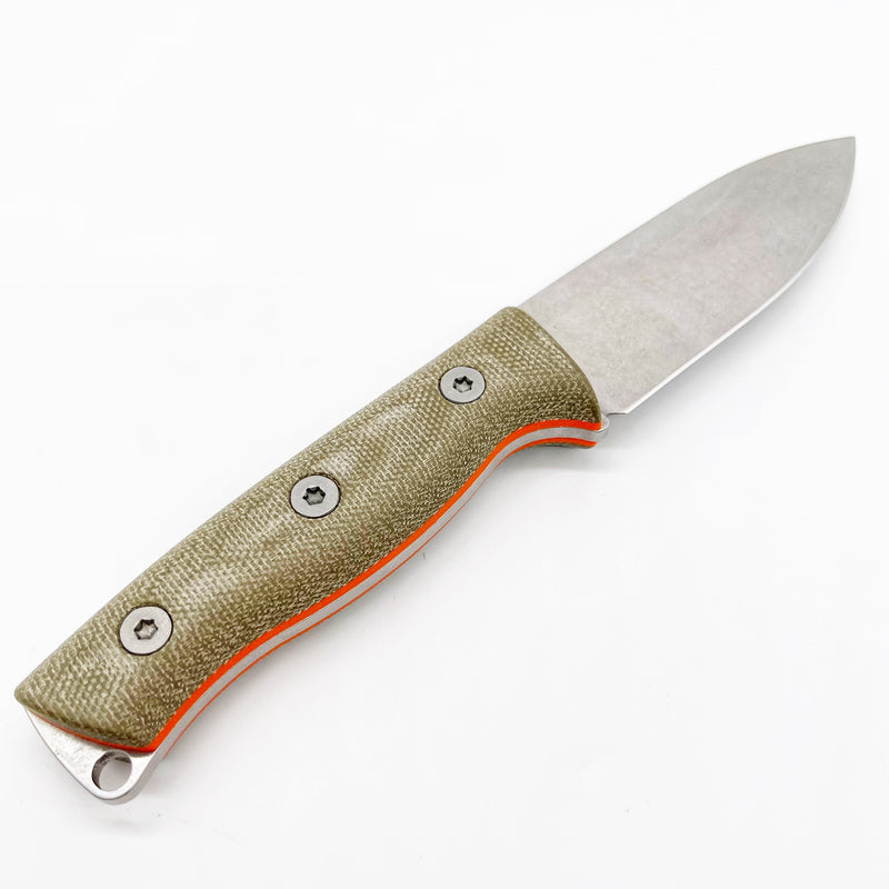 White River Knife & Tool Ursus Cub Magnacut Blade OD Green Micarta Scales w/ Orange Liners