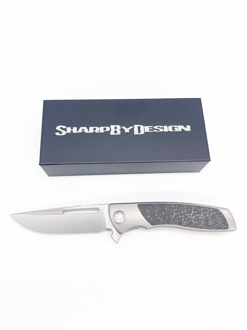 SharpByDesign Mini Evo Folding Knife Weave Carbon Fiber Handles Drop Point M390