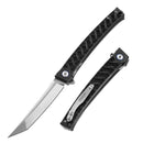 DreamTech D3406C front view, 3.94-inch D2 folding knife with carbon fiber and G10 handle