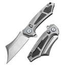 DreamTech D9409G front view, 3.23-inch M390 folding knife with titanium and carbon fiber handle