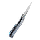 Kansept Loki K1058B7 – 2.99" Damascus Blade, Blue Anodized Titanium Frag Pattern Handle, Thumb-Hole Opener (Steven Dunnuck Design)
