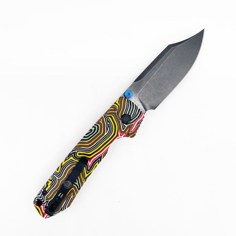 Vosteed Raccoon 14C28N Blackwash Bowie Blade Arcade Pattern G10 Handle