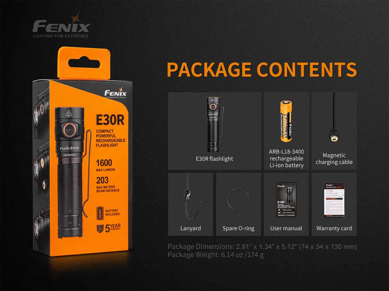 Fenix E30R 1600 Lumen Rechargeable Flashlight 1 x 18650 Battery Luminus SST40 LED