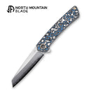 North Mountain Echo 3.5" Sheepsfoot Blade White & Blue Ceramic Carbon Fiber Handle