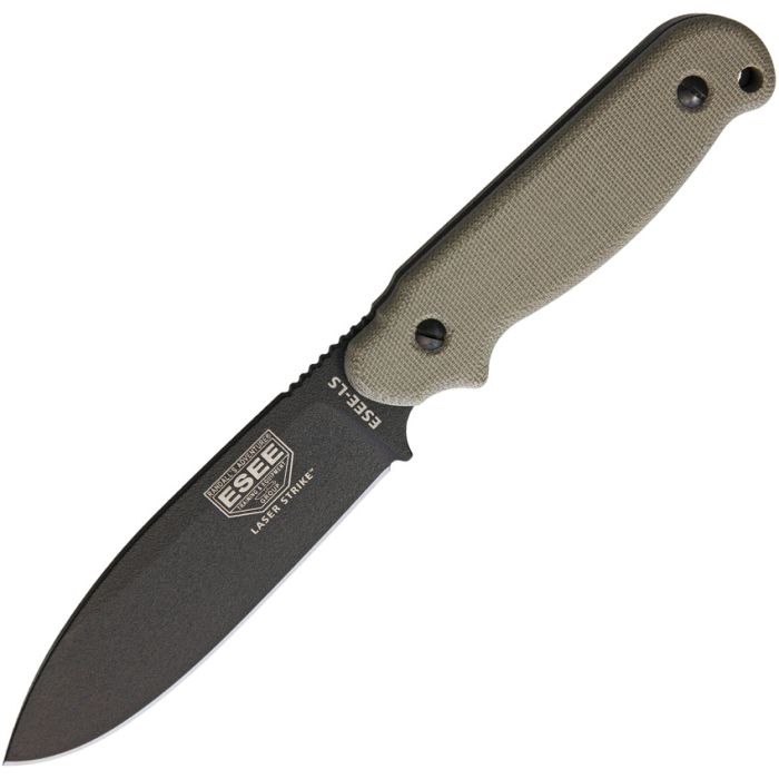ESEE Knives LASER STRIKE ESEE-LS-P-E 4.75" Black Coated 1095 Plain Edge Micarta Handles