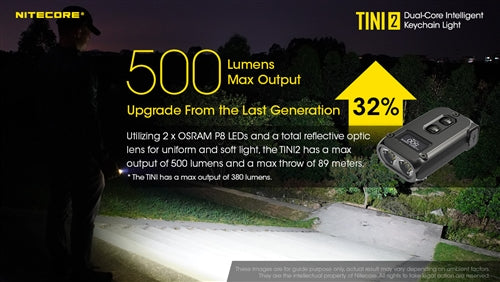 Nitecore Tini 2 500 Lumen Keychain Flashlight w/ OLED Display USB-C Rechargeable - Grey