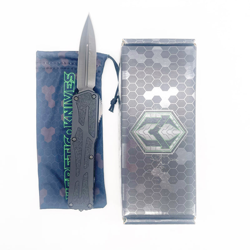 Heretic Knives Colossus Hand Ground Elmax Double Edge DLC Fat Carbon Snakeskin Button ~ DLC Hardware