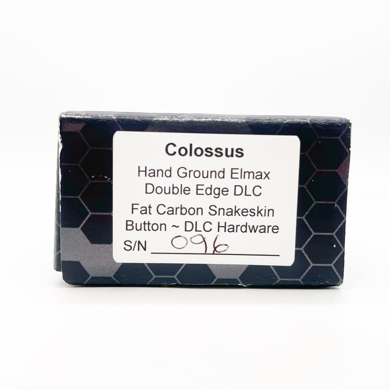 Heretic Knives Colossus Hand Ground Elmax Double Edge DLC Fat Carbon Snakeskin Button ~ DLC Hardware