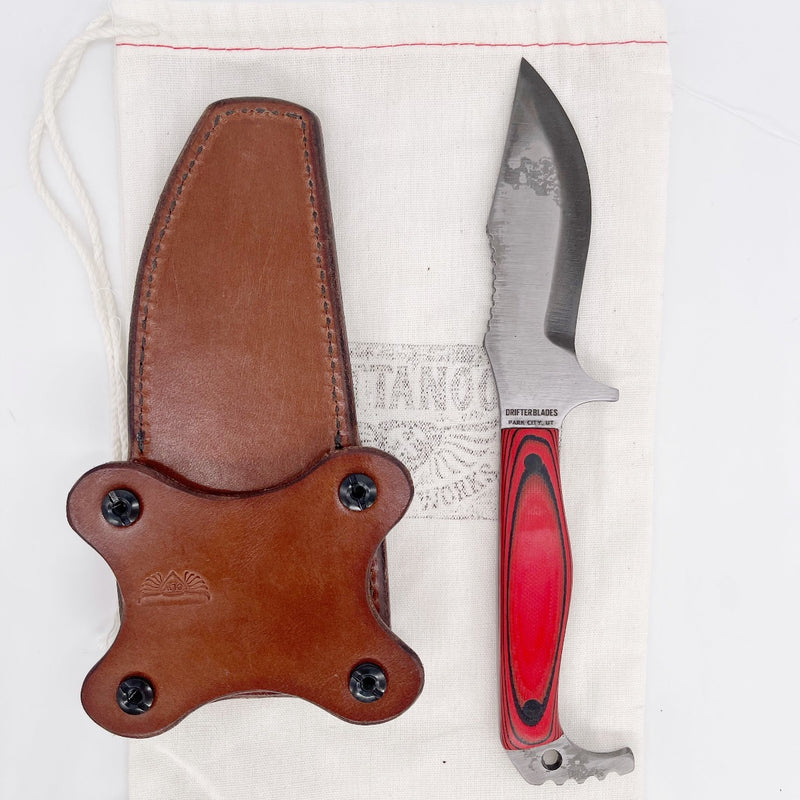 Drifter Blades Pathfinder Custom Fixed Blade Knife Red/Black G10 Handles Custom Leather Sheath Included
