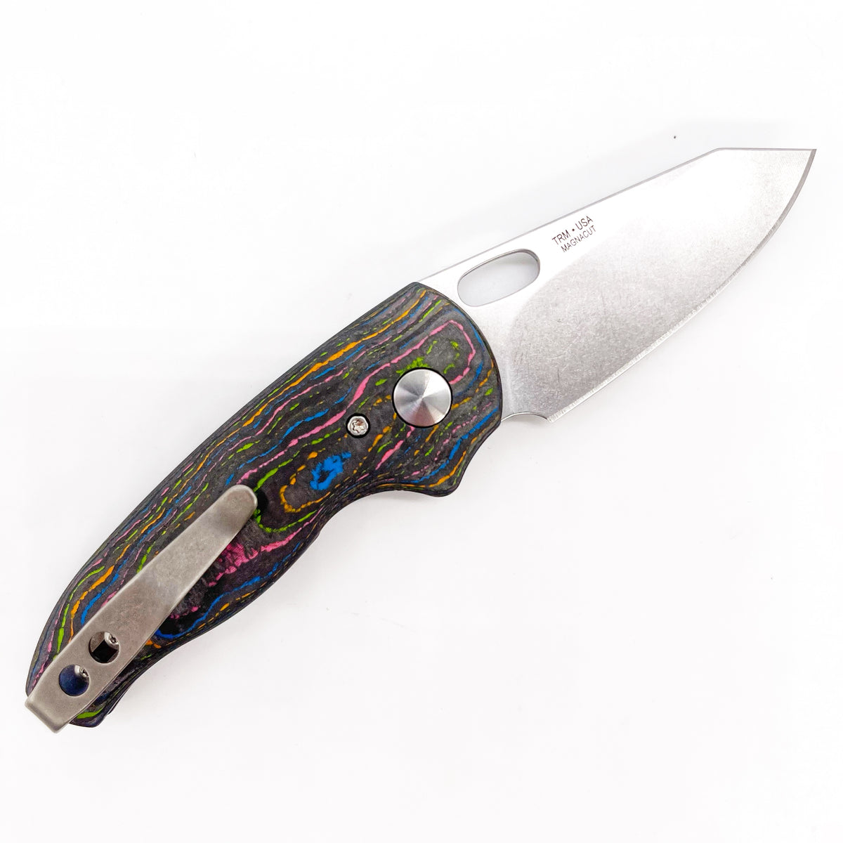 Three Rivers Mfg Holey Nerd 80s Camo Carbon Fiber Handles 2.2in Magnac