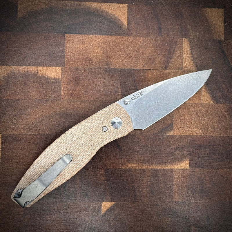 Three Rivers Mfg Neutron 2 Natural Canvas Micarta 3D Contoured Lizard Skin Handles Magnacut Steel